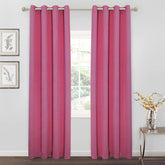 2 Pieces Plain Dyed Back Lining Eyelet Curtains - Rose Pink